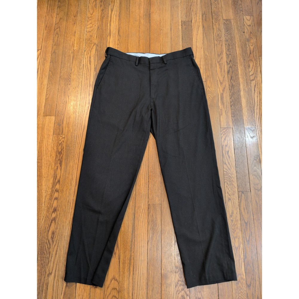 JM Haggar Classic Fit Black Flat Front Expandable Waist Dress Pants 36x32‎ Mens